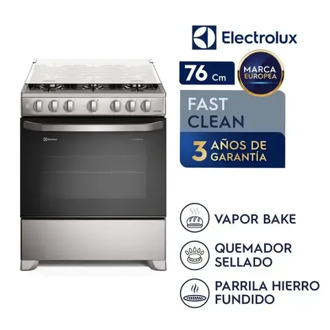 Cocina Electrolux 6 Quemadores Efficient VaporBake y Parrilla Hierro Fundido Inox FE6ISR