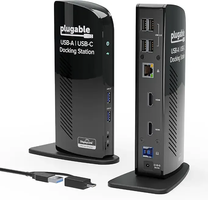 Plugable Universal Laptop Docking Station Dual HDMI Monitor for Windows and Mac (Driver Required), USB 3.0 or USB-C, 2X HDMI, Gigabit Ethernet, Audio, 6 USB Ports (UD-3900)