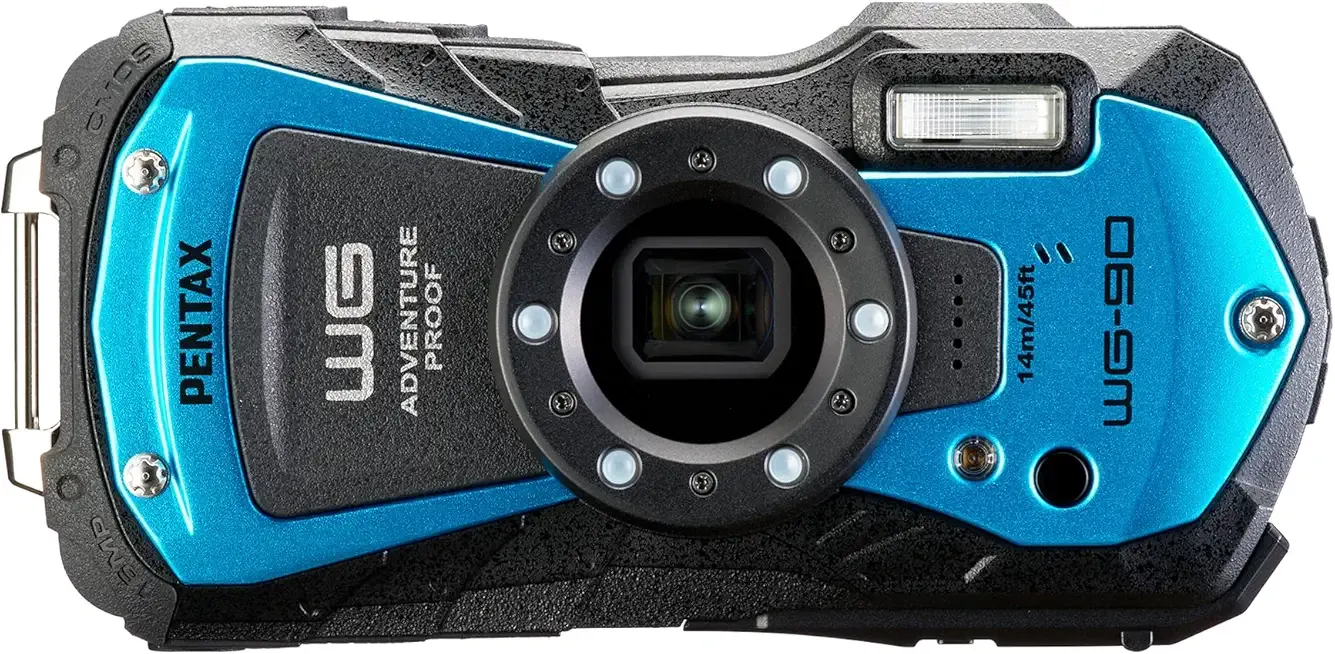 PENTAX WG-90 Blue Genuine Waterproof Digital Camera, 39.8 ft (14 m) Waterproof (2 Hours Continuously), 3.6 ft (1.6 m), Shockproof, Dustproof, Cold Resistant to -10°C, Toughness Body for Outdoor