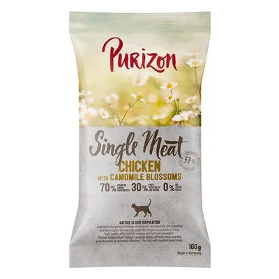 Offre d'essai : croquettes Purizon sans céréales pour chat Single Meat poulet, fleurs de camomille (100 g)