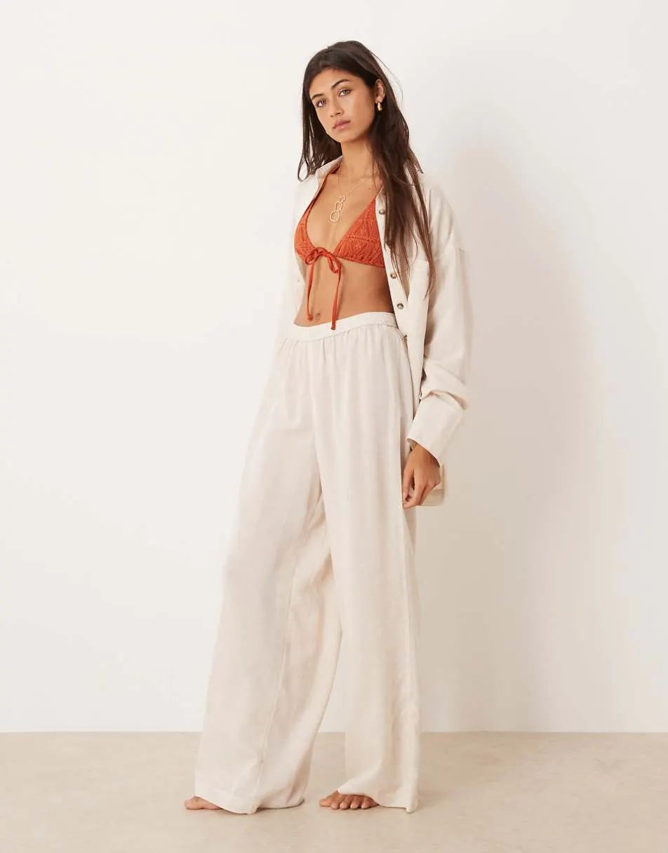 ASOS DESIGN Ipanema sheer beach trouser with linen in natural