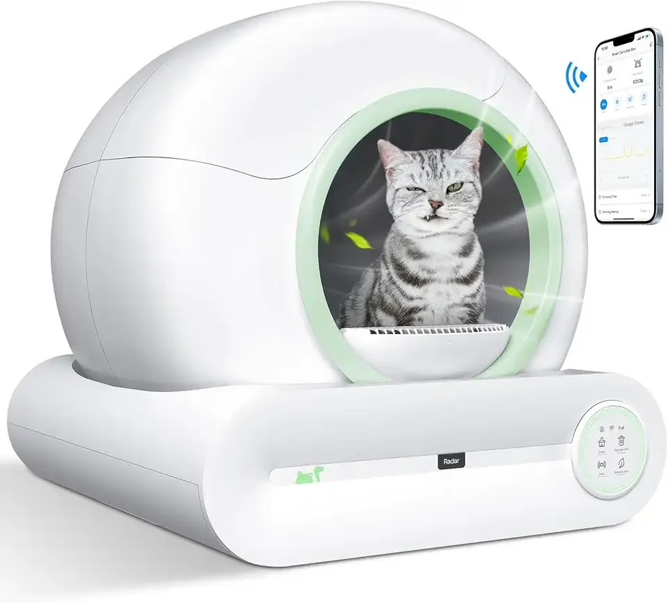 Self Cleaning Litter Box, 2026 Upgraded Automatic Cat Litter Box, Includes 2 roll Liners, 68L+9L Large Capacity Box Robot, Suitable for Medium Cats and Kittens, APP Control - Green