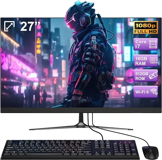 27inch All-in-One Computer Core i7 Processor 16GB DDR 512GB SSD | 4 Cores, Bluetooth 5.3&WiFi 6, 1920 * 1080 High-Definition Display with Wired Keyboard&Mouse