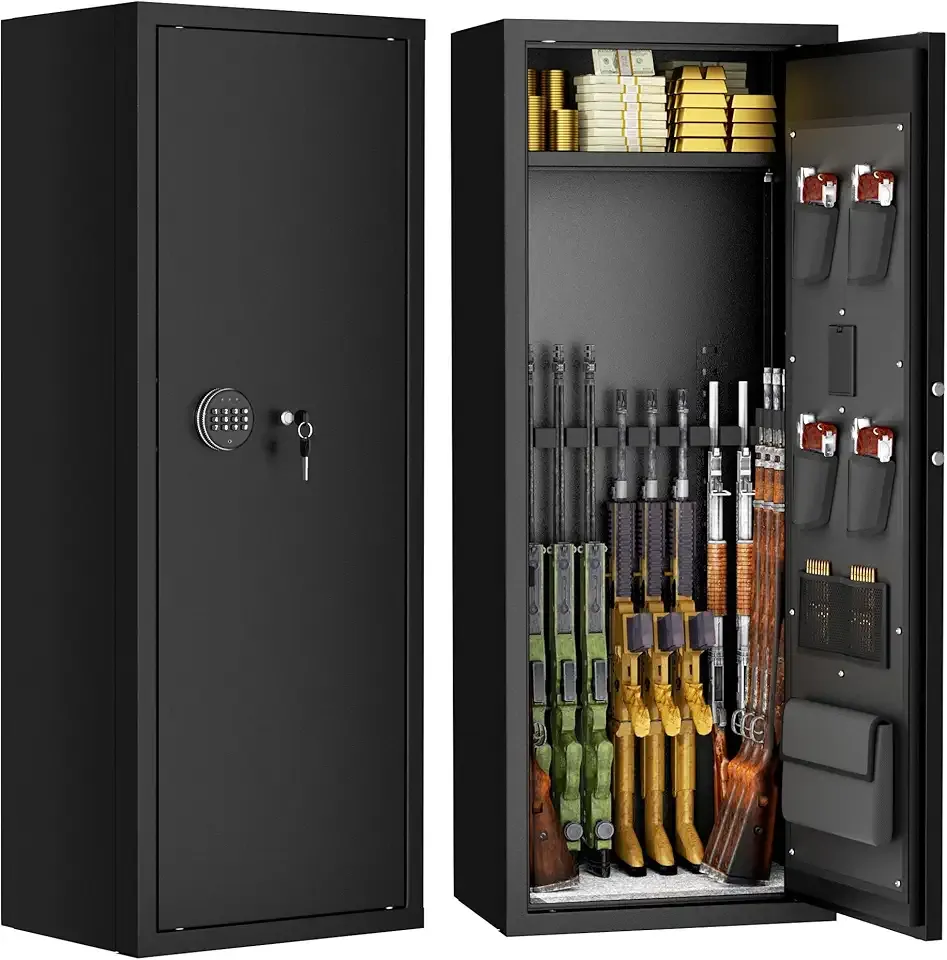 Superday 10-15 Gun Safe for Home Rifles and Pistols, Quick Access Large Gun Safe for Rifles, Gun Cabinets for Rifles and Shotguns with Keyboard Lock, 3 Adjustable Racks, Pockets(Black)