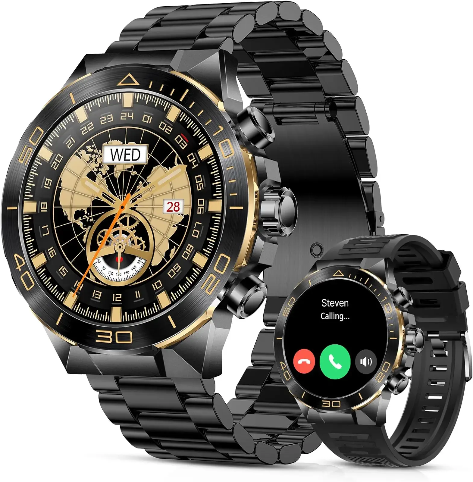 SOUYIE Luxury Smart Watch for Men Bluetooth Call, 1.43" AMOLED, iOS/Android | 400mAh Heavy Duty Men's Smartwatch Heart Rate Blood Oxygen Blood Pressure Sleep Monitor Pedometer 2 Straps Fitness Tracker