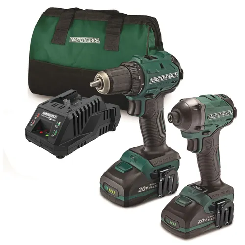 Masterforce® Ultra Compact 20-Volt Brushless Cordless 1/2" Drill & 1/4" Impact Driver 2-Tool Combo Kit