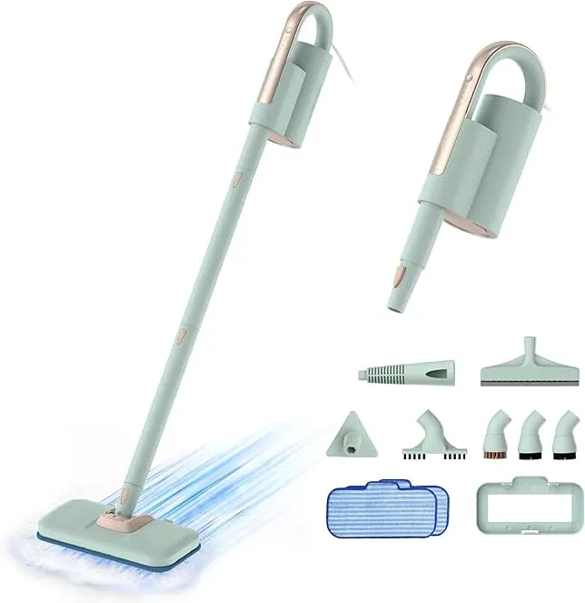 Newbealer Steam Mop & Detachable Handheld Cleaner, 1200W Floor Steamer | 3 Adjustable Levels for Carpet Laminate Hardwood Grout, Carpet Glider, 7 Multi-purpose Accessories & 2 Pads, 250ml Tank