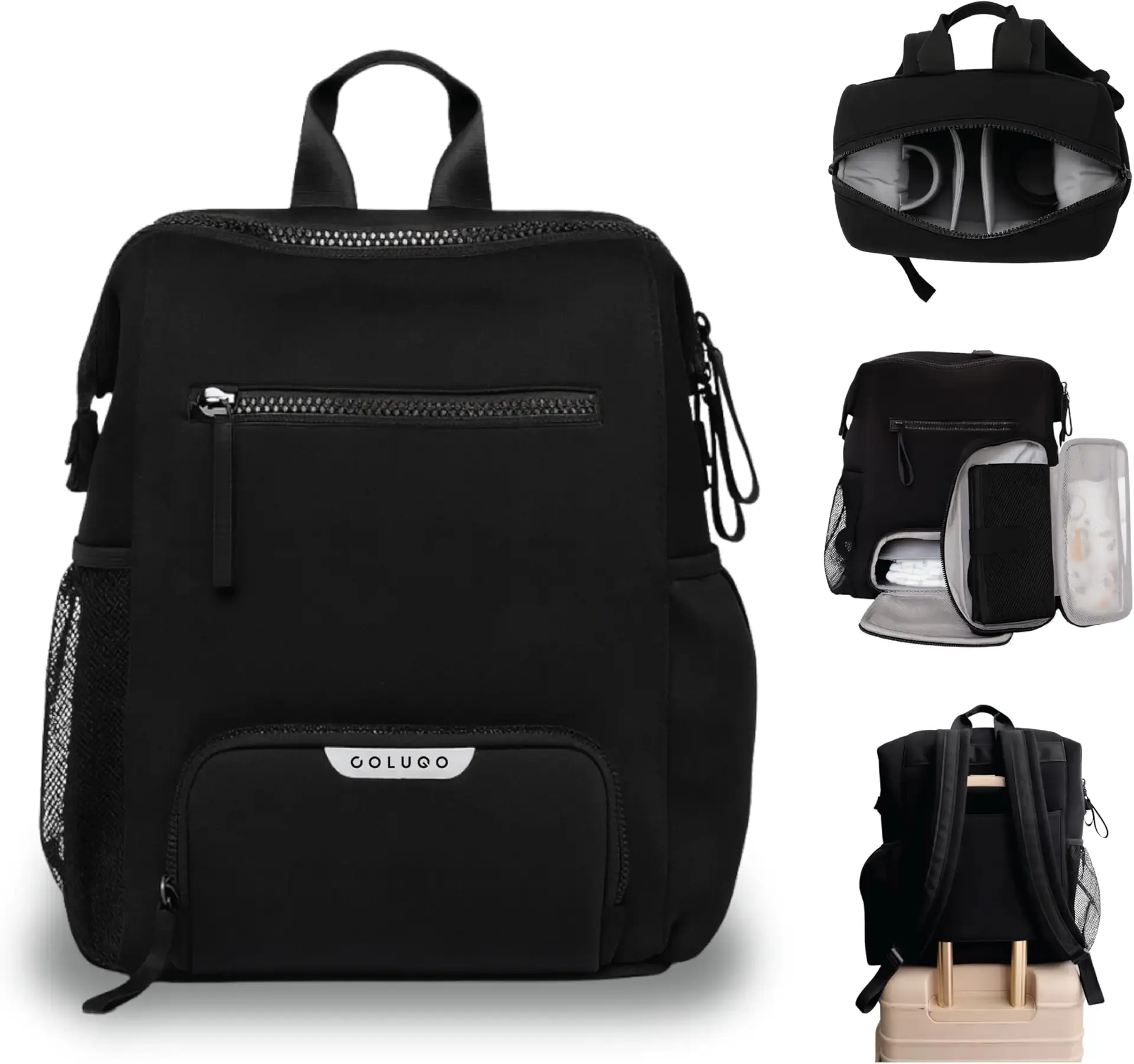 Colugo Neoprene Parent Diaper Backpack with Changing Pad & Pouches – Lightweight, Durable, Machine Washable Baby Bag with Insulated Pocket, Luggage Sleeve, Multiple Compartments