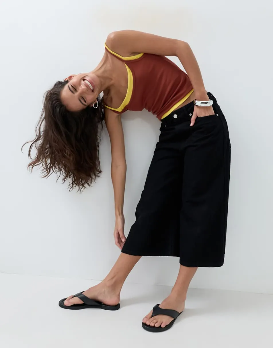ASOS DESIGN crop wide leg jeans in black