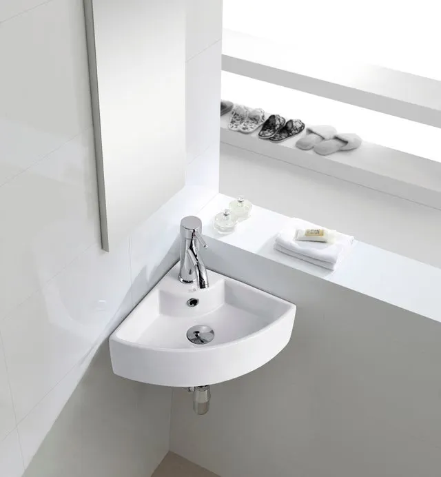 Lavabo en esquina suspendido porcelana blanca SEGOVIA 460x325x125 mm