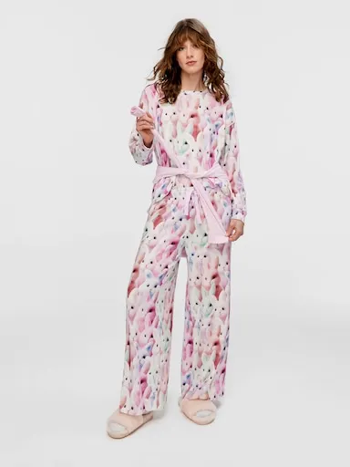 Crazy Bunny Plush Wide Leg Pj Pant