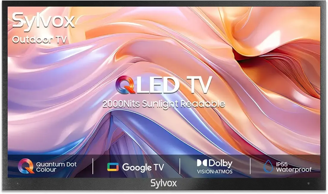 SYLVOX Outdoor TV, 75 inch Smart QLED TV, Full Sun 2000 Nit Sunlight Readable Display, Weatherproof, 4K UHD, IP55 Waterproof, Built-in Speakers, Commercial Grade Smart TVs(2024 Model)