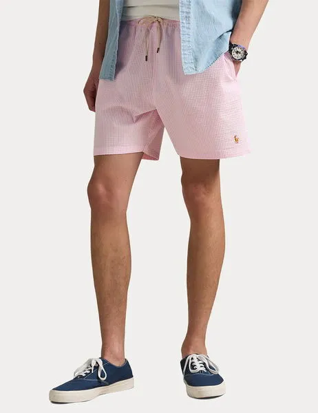 Traveler Classic Swim Trunk Carmel Pink Seersucker