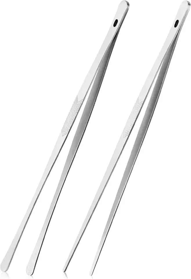 ChefBee Kitchen Cooking Tongs Tweezers - 2PCS 12" Stainless Steel Kitchen Utensils, Metal Fine Tweezers Tongs with Precision Serrated Tips for Chef, Serving Food, Grill, Culinary, Pasta, Salad, BBQ