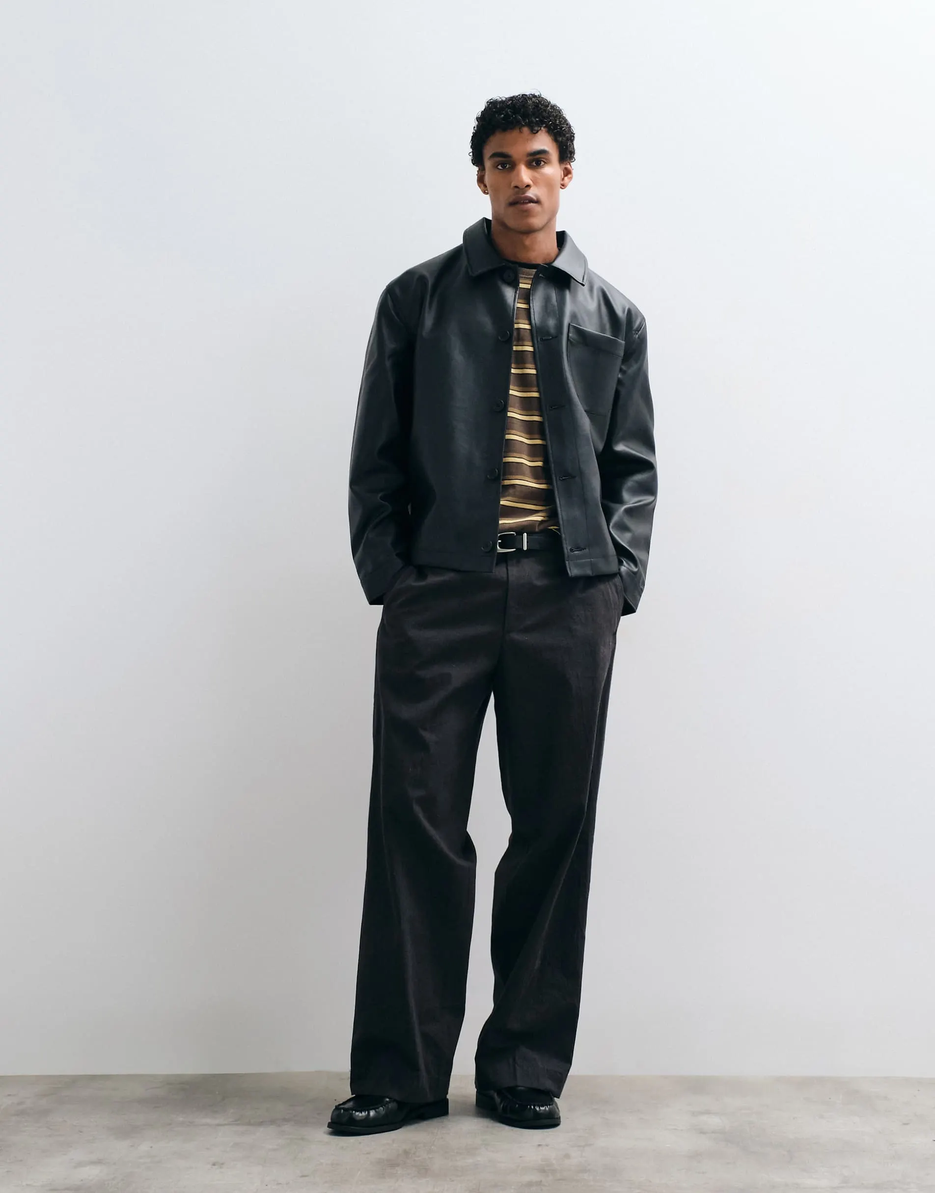 ASOS DESIGN faux leather shacket in black
