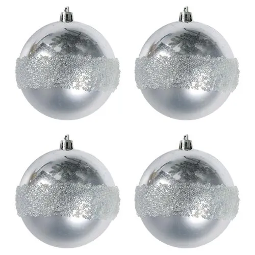 Enchanted Forest® 80mm Silver Glitter-Striped Shatterproof Ornaments - 4 Pack