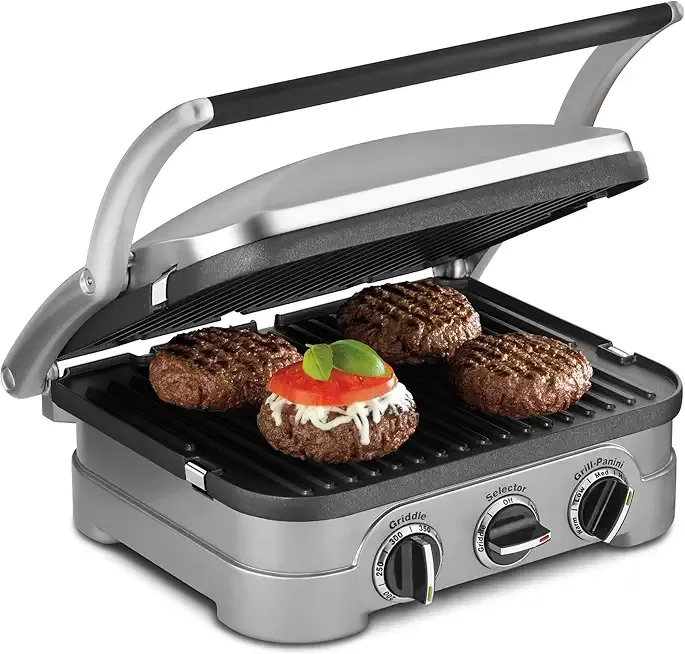 Cuisinart Griddler Indoor Grill, Panini Press, Sandwich Maker & More, 5-in-1 Grilling, Dishwasher-Safe Nonstick Cooking Plates, GR-4NNAS, Stainless Steel