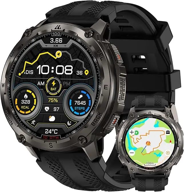 KOSPET Tank T4 Smart Watch for Men, Full Stainless Steel, 6 Satellite GPS & Offline Maps, 100M Waterproof 45m Freediving, 50-Day Battery, Bluetooth Calls, 24/7 Heart Rate/Sleep Monitor