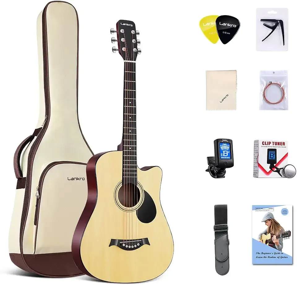 38 in Guitar Acoustic Guitar Beginner kit Adult Cutaway Acoustic Guitar Guitarras Starter Set Bundle with Padded Gig Bag, Strap, Capo, Strings, Picks