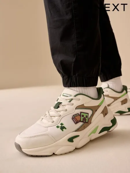 White Minecraft Elastic Lace Trainers