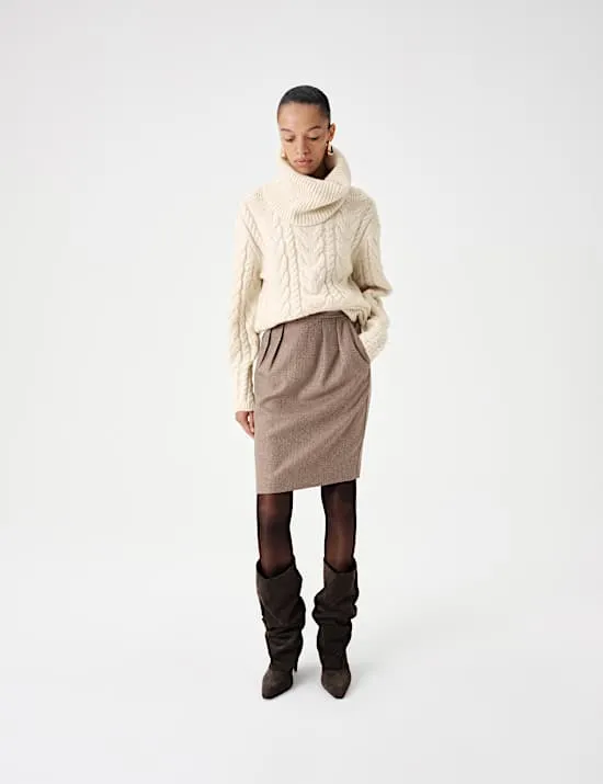 Zopfstrickpullover aus Wollmischgewebe