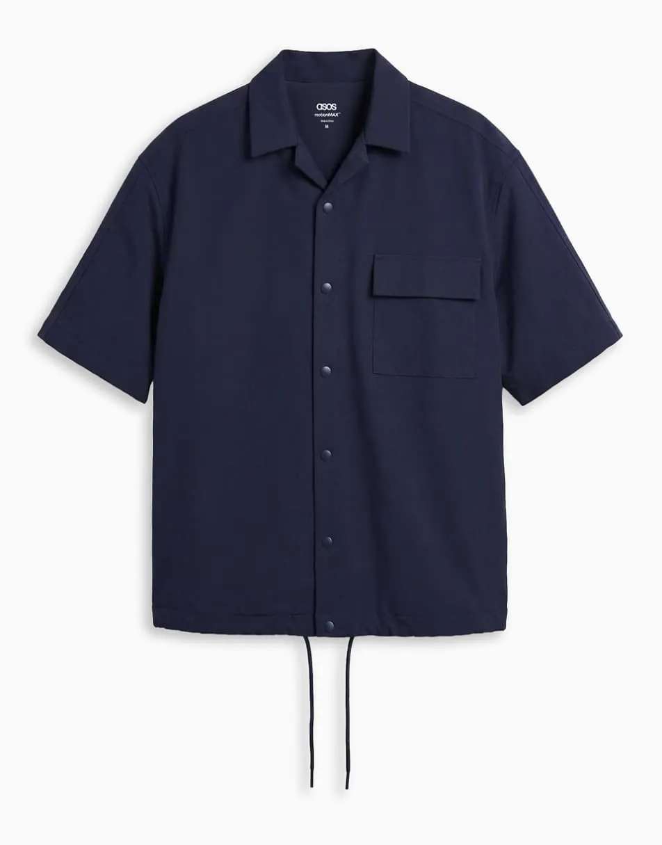 ASOS DESIGN motionMAX™ oversized four way stretch shirt in navy