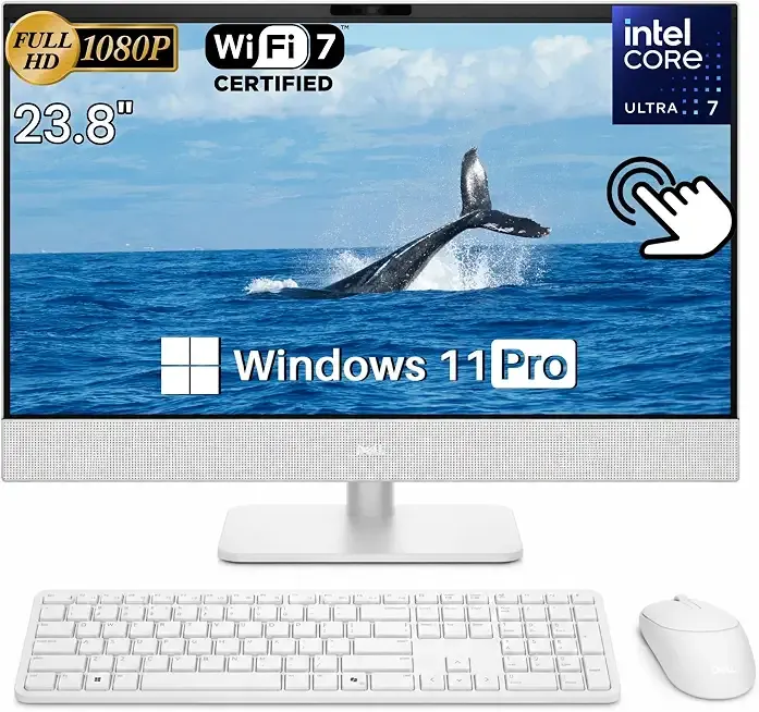 Dell 24 All-in-One Desktop Computer Touchscreen, Intel Ultra 7 355(8-Cores), 16GB DDR5-5600MT/s, 1TB SSD, 23.8" FHD WVA Display, Pen Support, Win 11 Pro for Business, Wi-Fi 7, BT 6, KB and Mouse