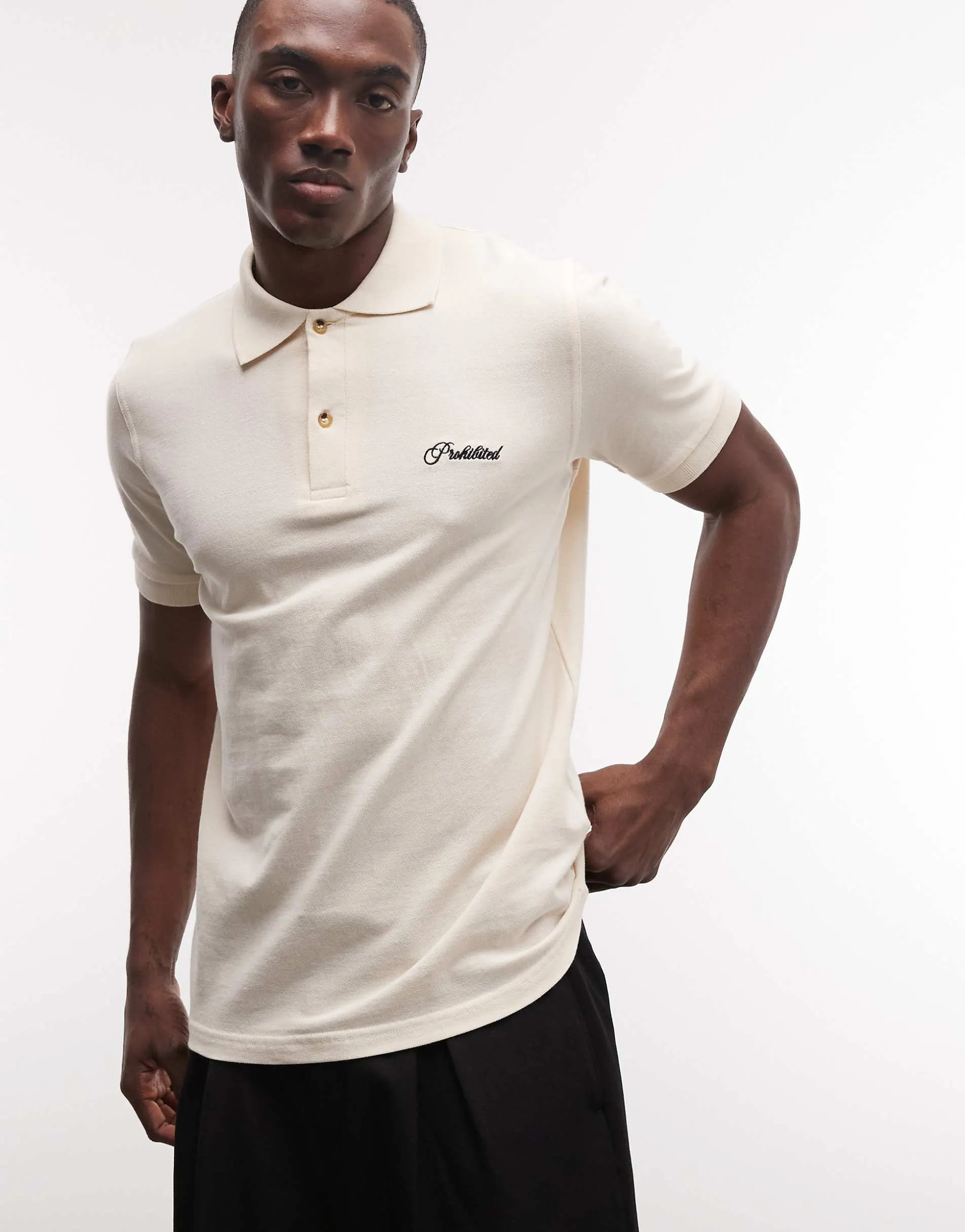 Prohibited hampton knitted polo shirt in off white