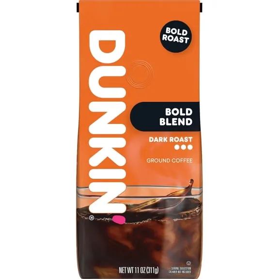Dunkin’ Bold Blend Dark Roast Ground Coffee, 11 oz Bag, Price $14.40 $1.31/oz