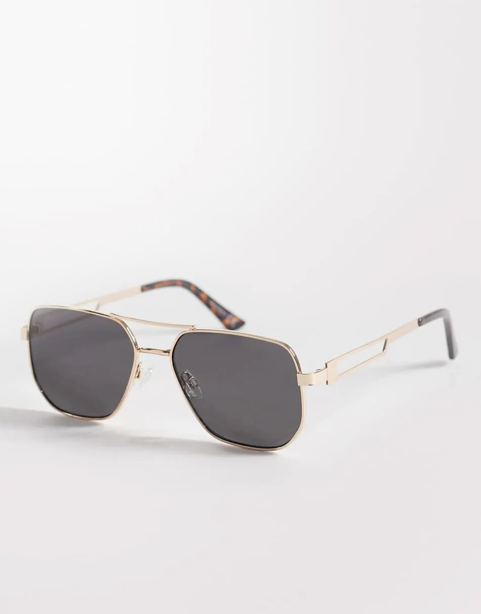 ASOS DESIGN metal aviator sunglasses in gold frame with smoke lens