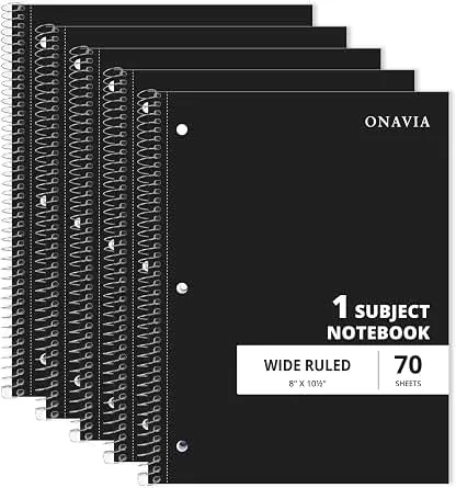 ONAVIA 1 Subject Spiral Notebook, 5 Pack, Wide Rule…