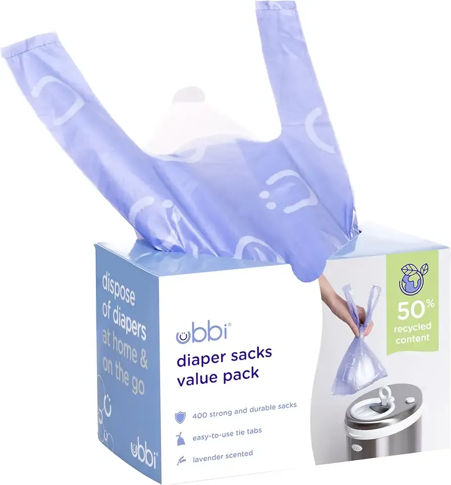 Ubbi Disposable Nappy Sacks, Lavender Scented, Easy-To-Tie Tabs, Baby Diaper Disposal or Pet Waste Bags, Value Pack, 400 Count