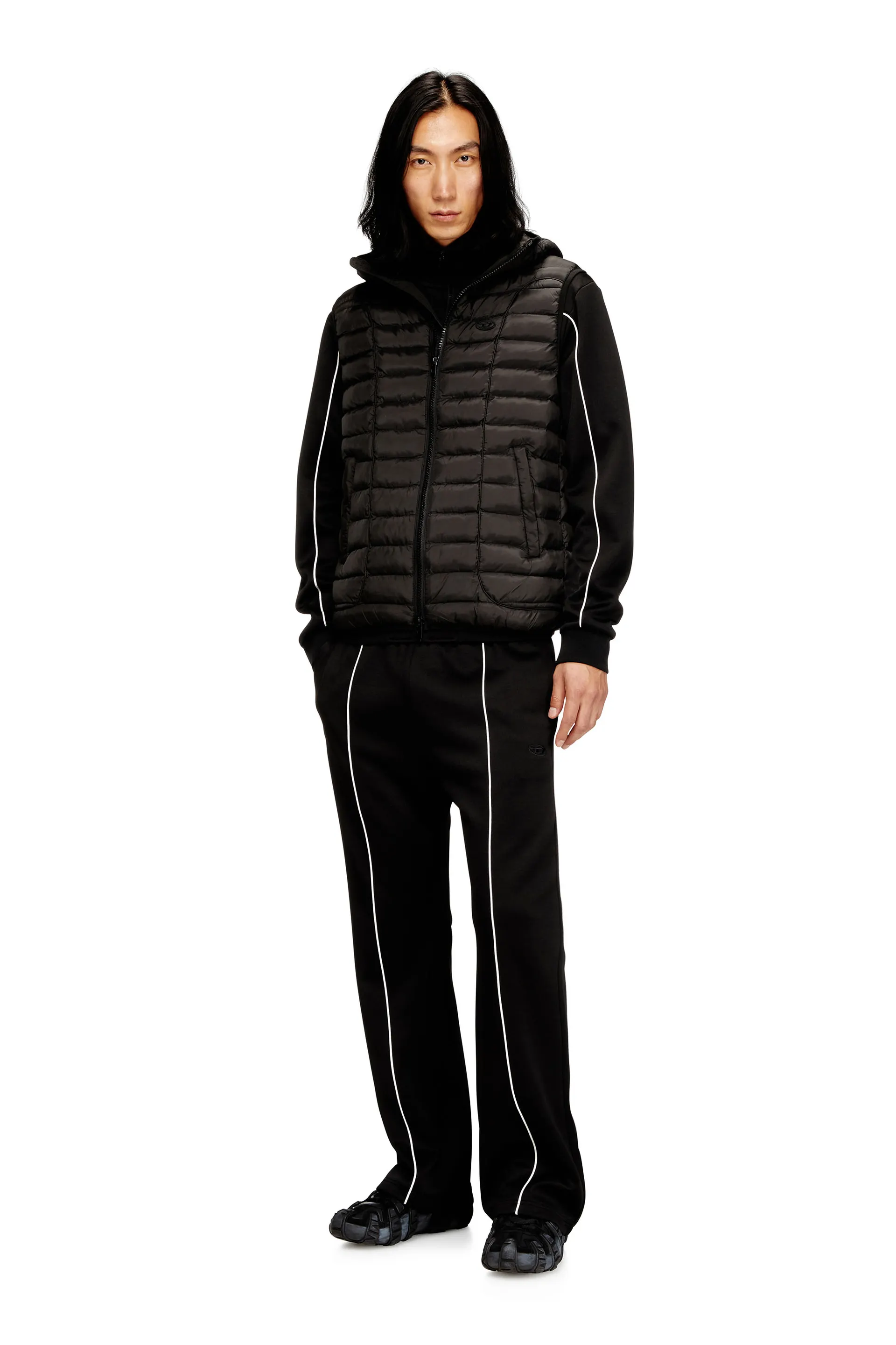 Hooded puffer vest in light nylon