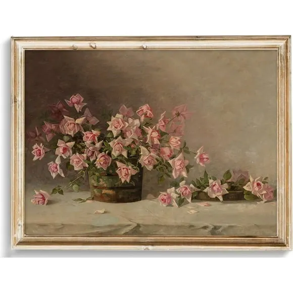 Vintage Wall Art, Classical Wildflower Field Wall Painting Canvas Prints Farmhouse Wall Art French Country Wall Decor Vintage Landscape Art Pictures for Bathroom Kitchen Decor