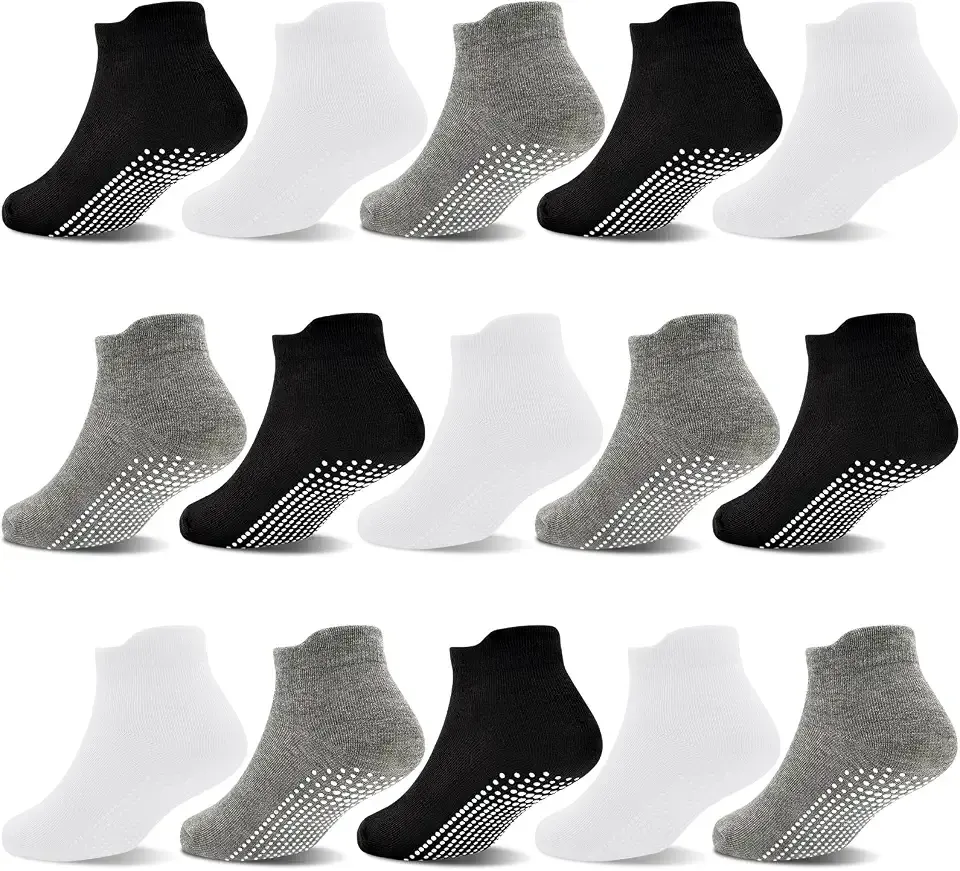 Non Slip Toddler Socks 15 Pairs Toddler Grip Anti Skid Low Cut Socks for 1-7 Years Boys Girls