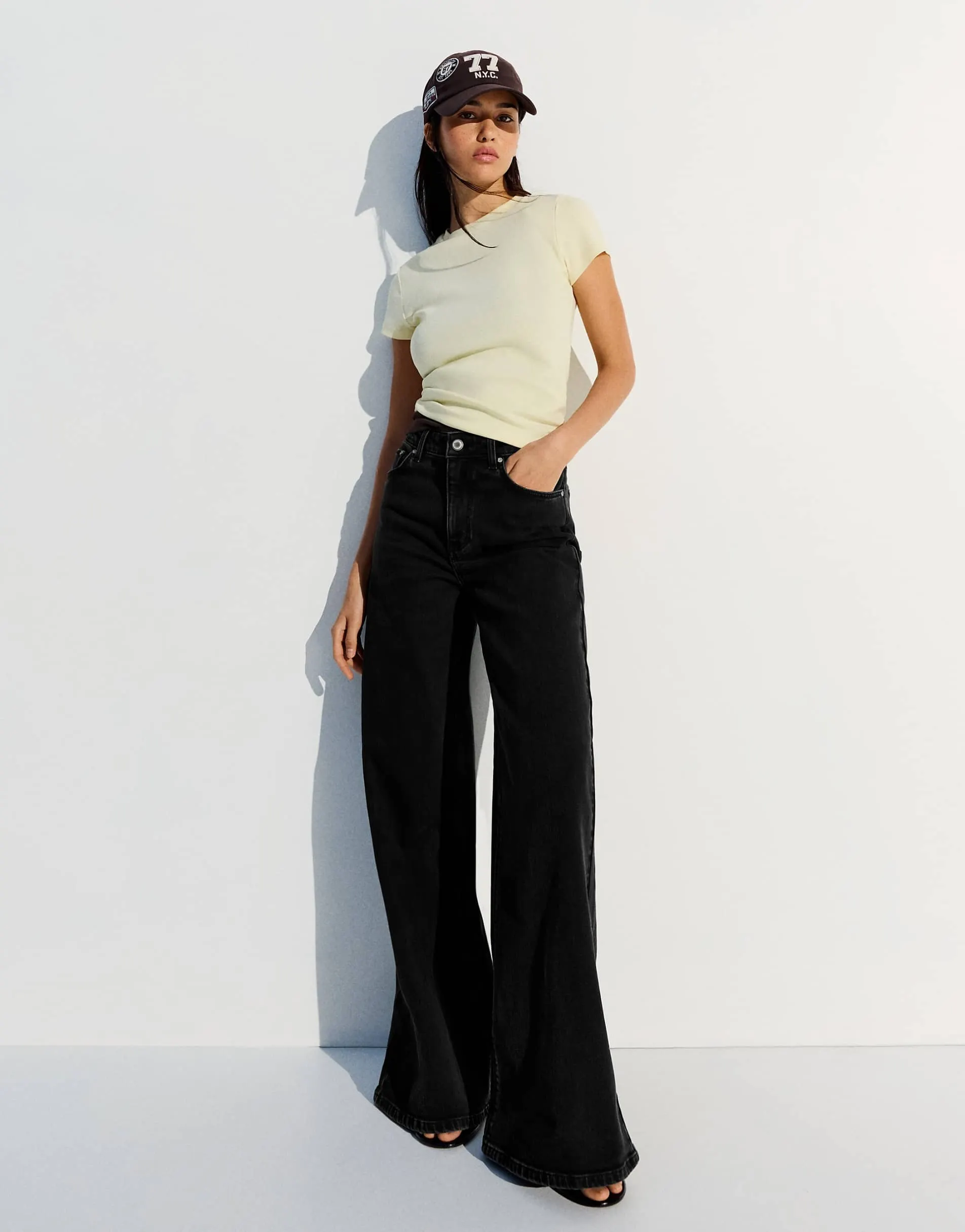 Bershka High-waist wide-leg jeans in black