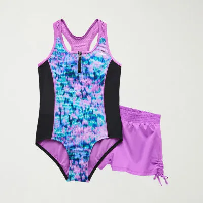 ZeroXposur Big Kid Girls Tie Dye Plus One Piece Swimsuit