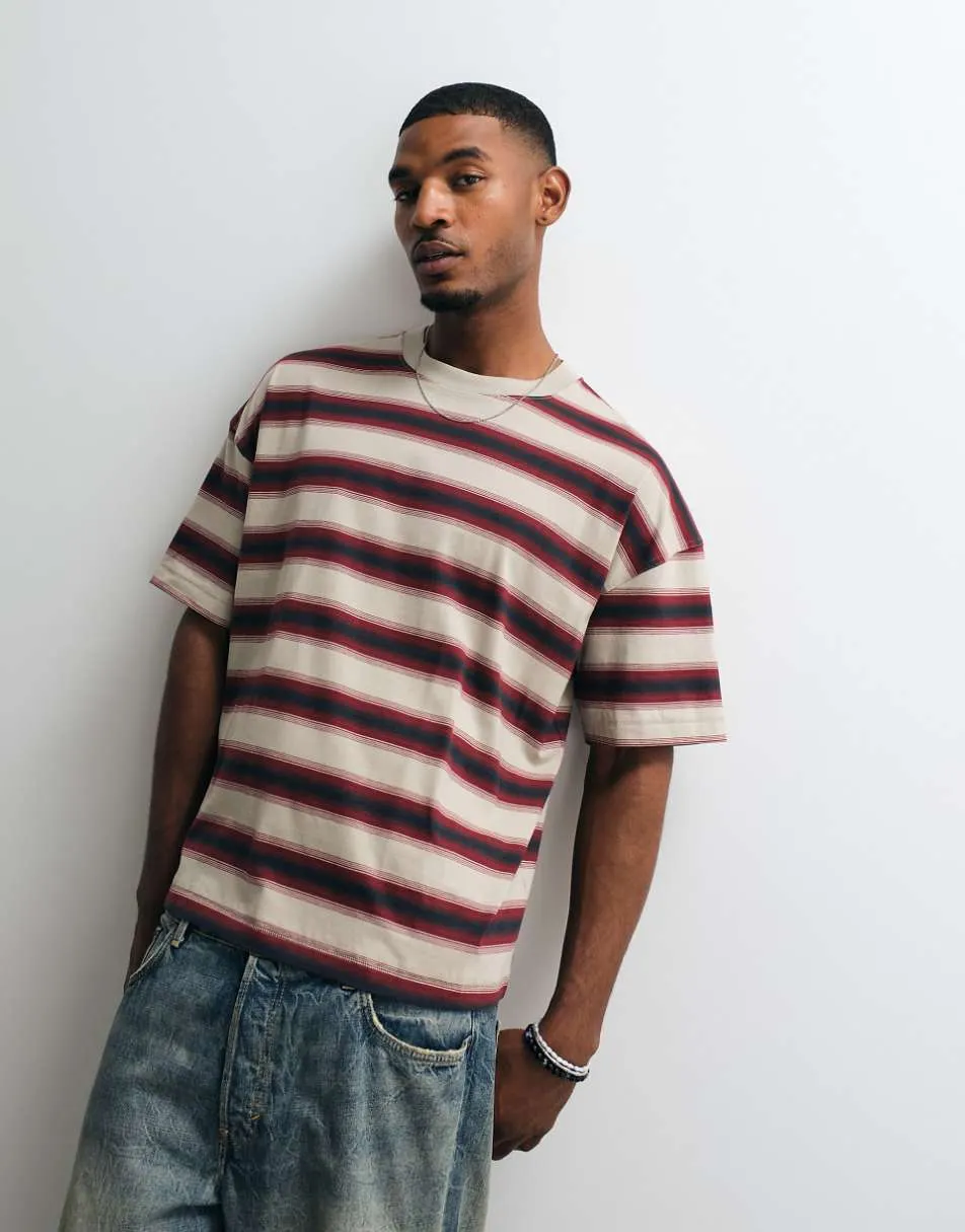 Weekday oversized t-shirt in red and beige stripe