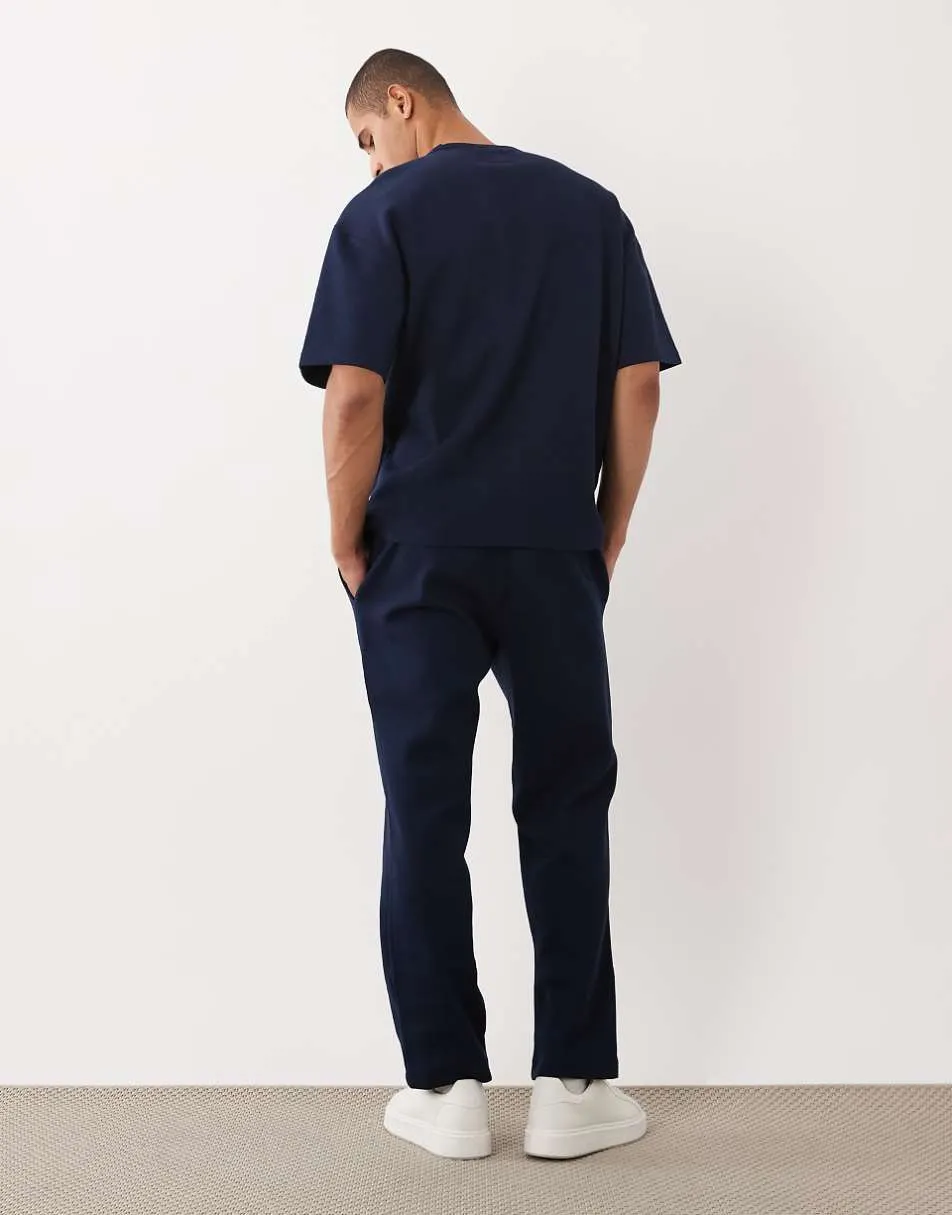 River Island textured t-shirt and trackies set in navy