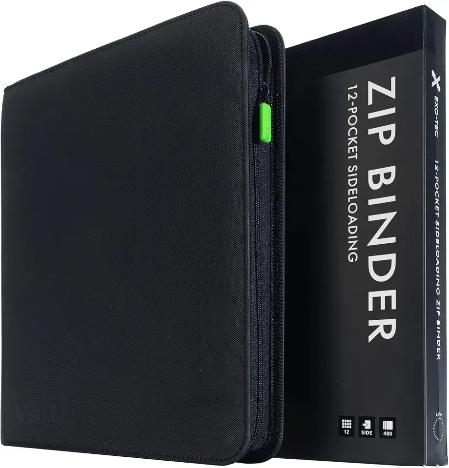 Vault X 12 Pocket Trading Card Zip Binder, 480 Cards, Premium Exo-Tec Album Material, 20 Side-Loading Pages, Folder, Sports, TCG (Black)