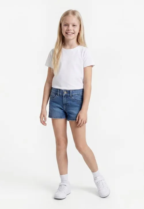 wide leg - Jeansshorts - medium blue denim
