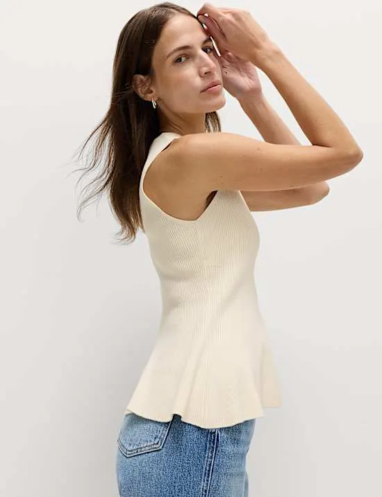 Ribbed Peplum Knitted Vest