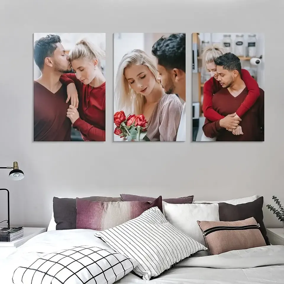 3 Panel Hanging Wall Art Set, Custom Canvas Prints with Your Photos, Personalized Art, Print Pictures Photos on Canvas, Gifts for Family, Wedding, Friends, Home Decoration