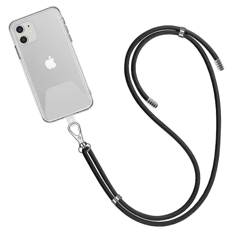 Crossbody popruh s upevněním pod kryt telefonu černá