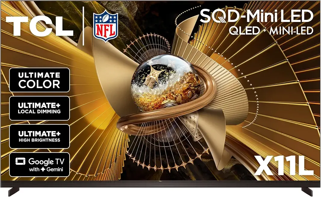 TCL 85" Class X11L SQD-Mini LED | 85X11L, 144HZ Ultimate Brightness, Gemini AI Smart Google TV, Dolby Atmos Bang & Olufsen (Renewed)