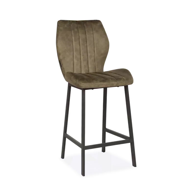 Barstoel Kenny - zithoogte 65 cm - stof Otis Olijf - handgreep - poot zwart