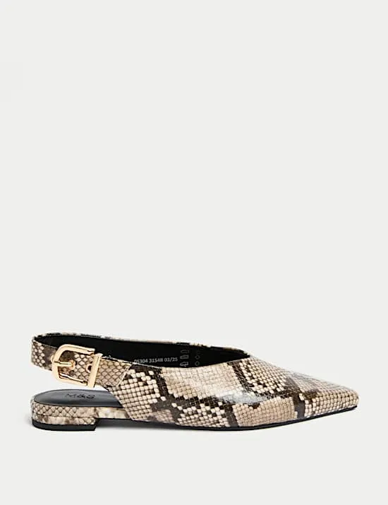 Snake Print Flat Pointed Slingback Shoes