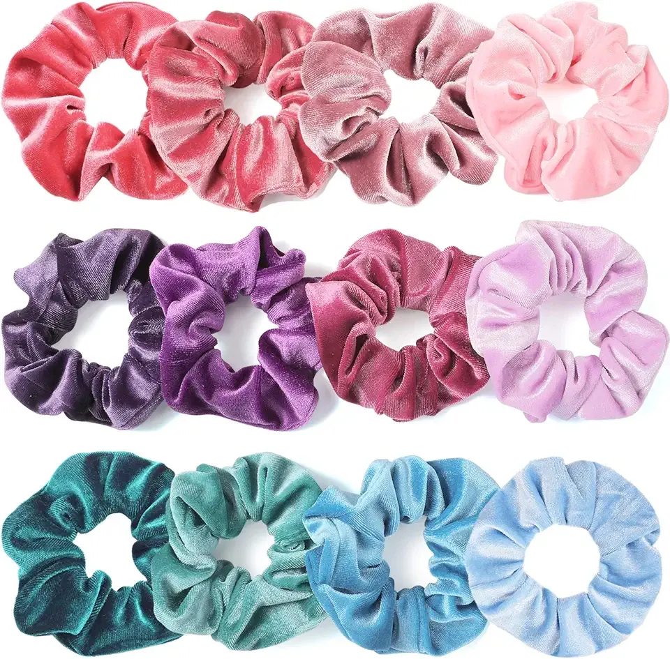 IVARYSS Scrunchies for Girls, 12 Pcs Velvet Scrunchies for Hair, Soft Ponytail Holder, Cute Colors Elastic Hair Bands for Teens and Women
