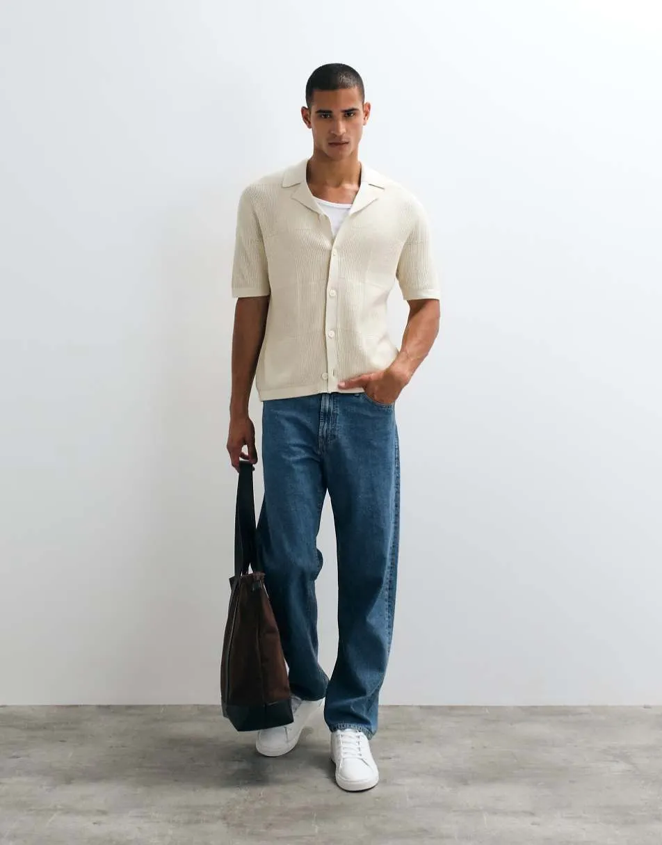 Selected light knit button cardigan in beige