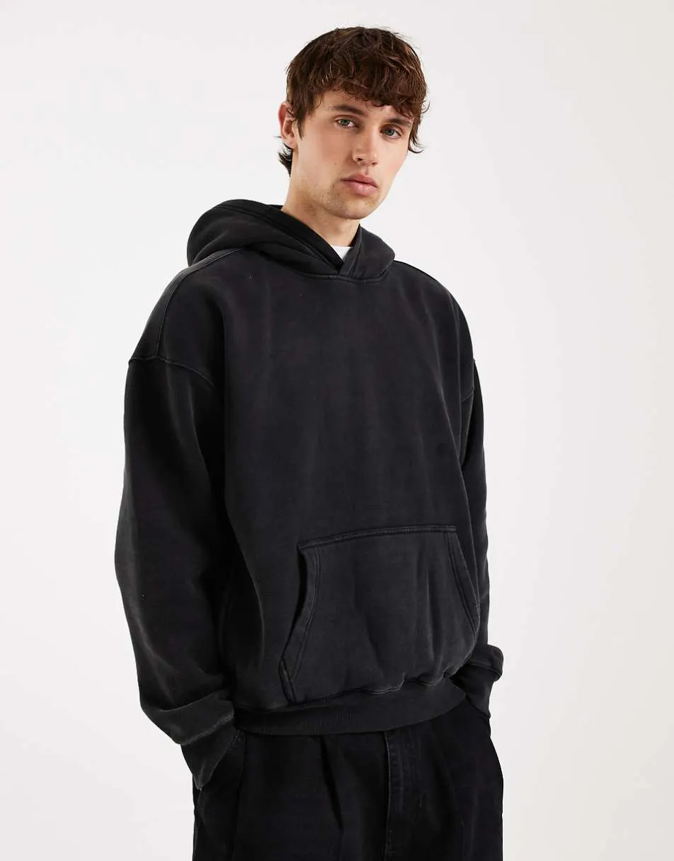 Hollister boxy front pocket hoodie in washed black